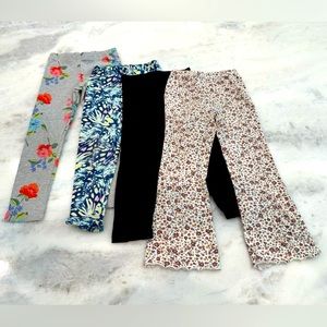 Bundle of four pants- three leggings and one bell bottom. Size 6 to 7.